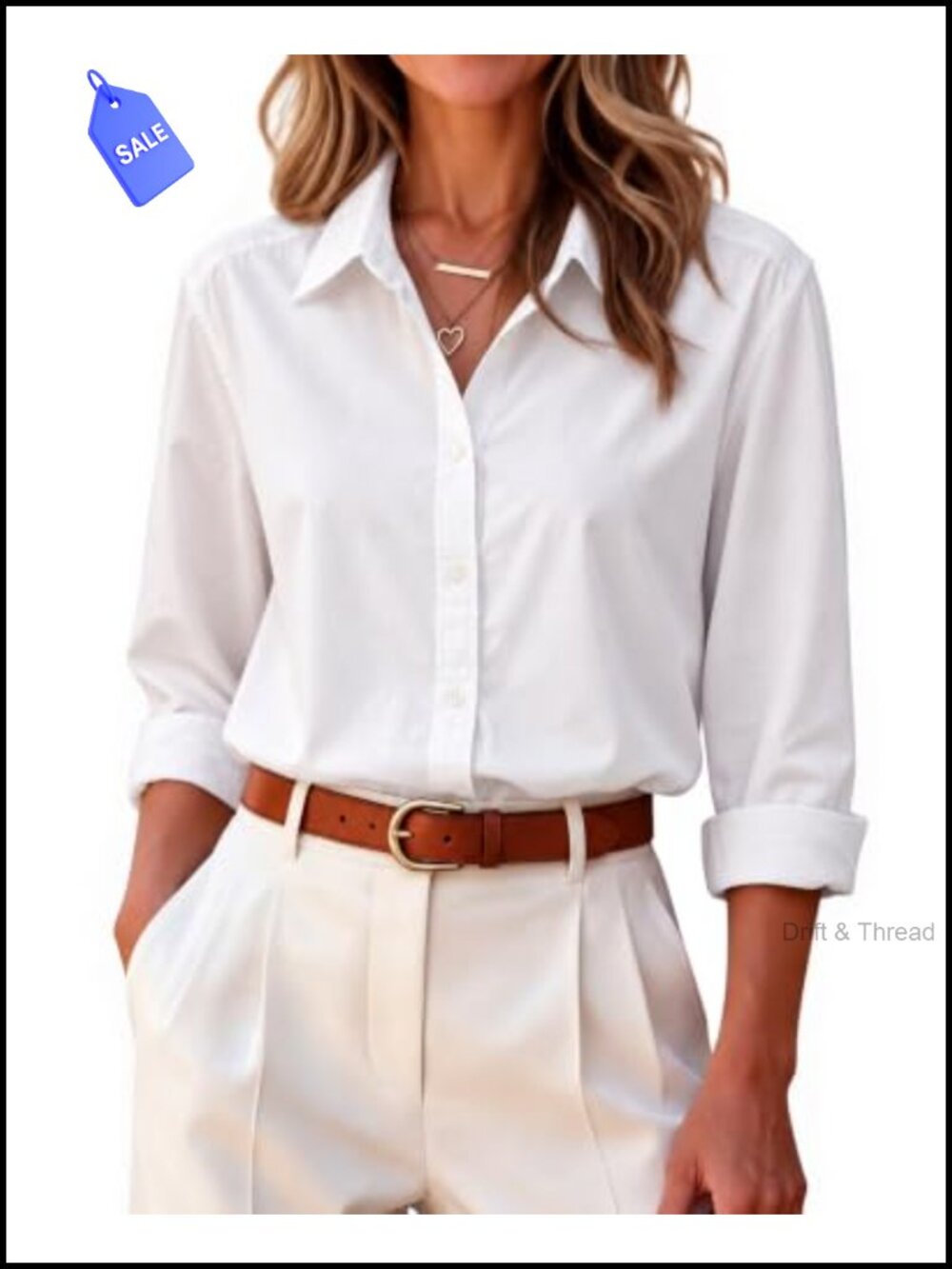 Cotton Blend Women's Button Down Shirt Long Sleeve Collared Blouse